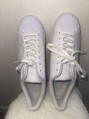 adidas White Leather Shell-Toe Sneakers